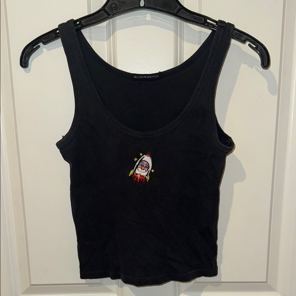 Black Tank Top with Embroidered Design